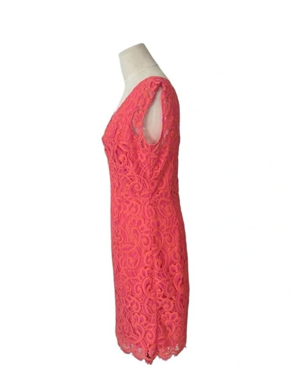 Lilly Pulitzer Rosaline Coral Pink Lace Sheath Dress Cap Sleeve Scalloped Hem - Picture 8 of 8